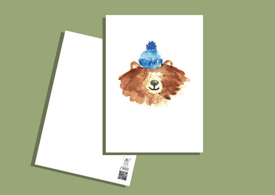 Postkarte Bär mit Mütze