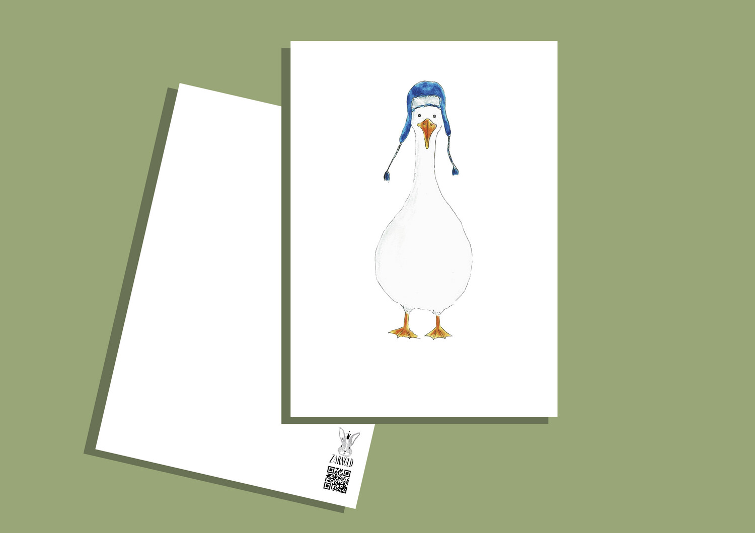 Postkarte Gans mit Mütze