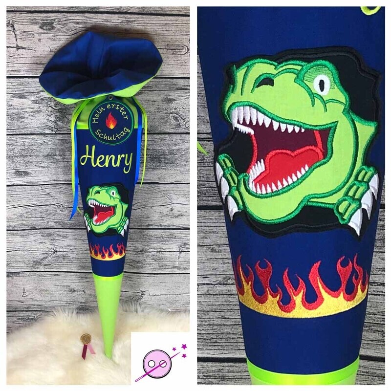 T-Rex mit Feuer Schultüte T-Rex mit Feuer Schultüte