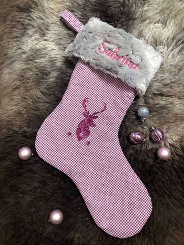 Weihnachtssocke  Weihnachtsstiefel magenta kariert