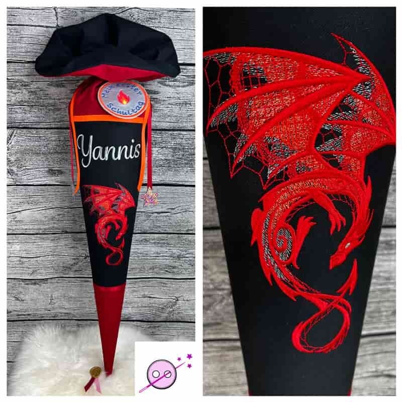 Drache Schultüte rot/schwarz Drache Schultüte rot/schwarz