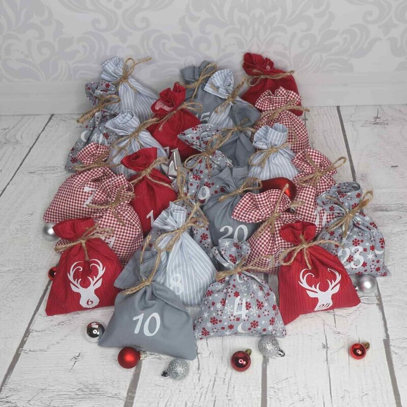 Adventsäckchen rot/grau