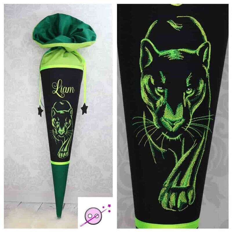 Schultüte Panther Vollstick Schultüte aus Stoff mit einem bestickten großen Panther