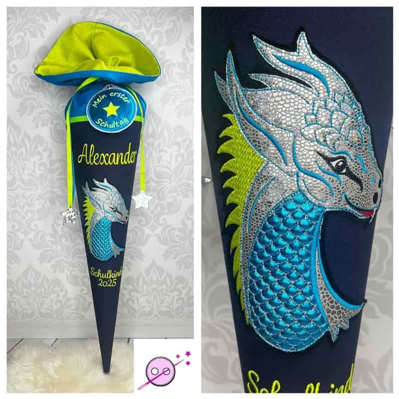 Schultüte aus Stoff mit einem 3D Drachen
