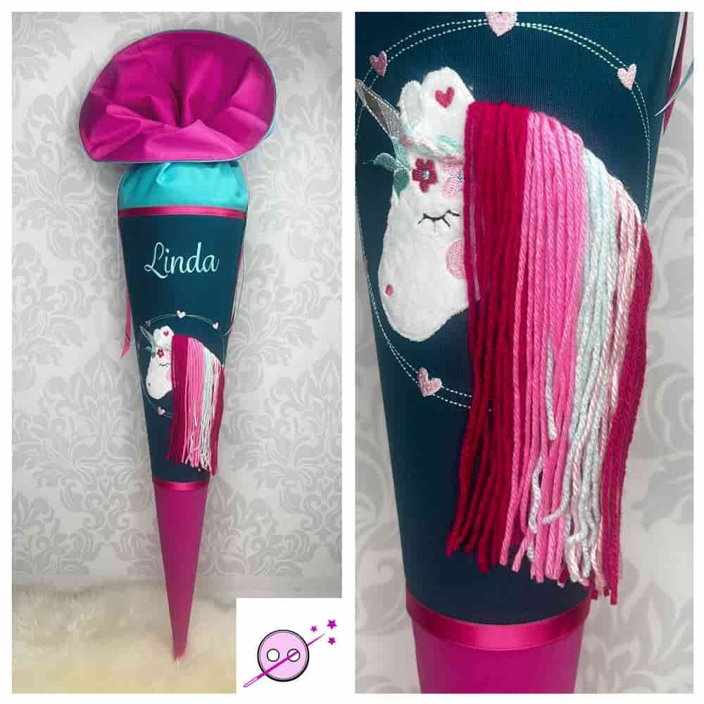Schultüte aus Stoff mit einem 3D Einhorn