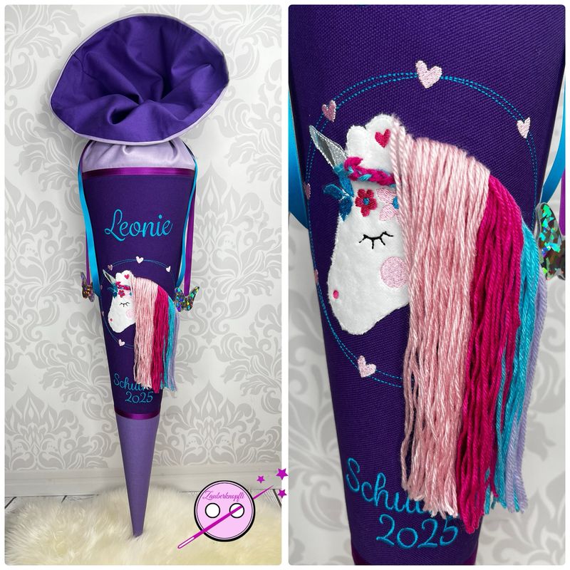 Einhorn Schultüte 3D lila türkis Einhorn Schultüte 3D lila türkis