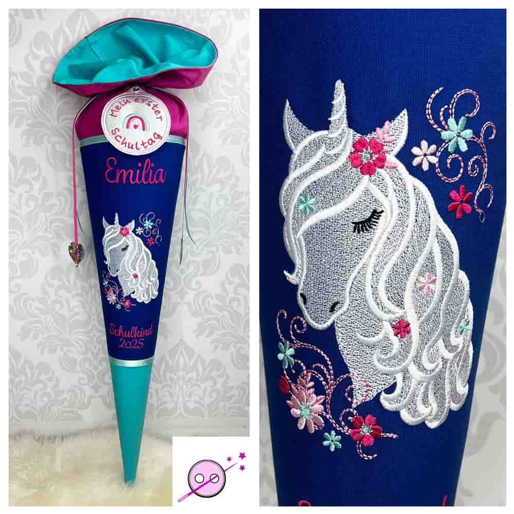 Schultüte Einhorn blau mit smaragd