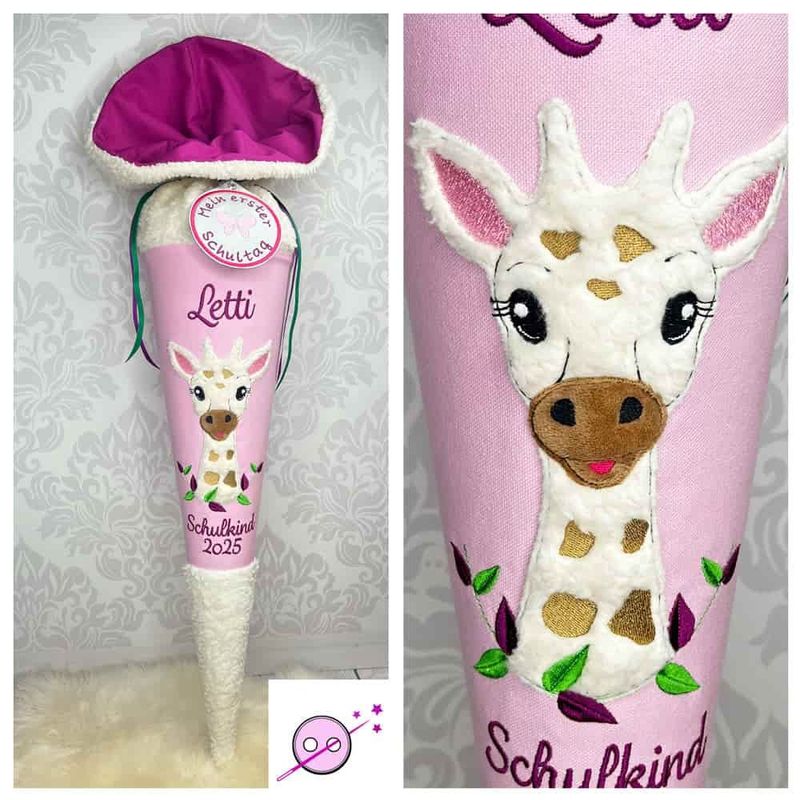Schultüte aus Plüsch Stoff mit einem Giraffenmotiv