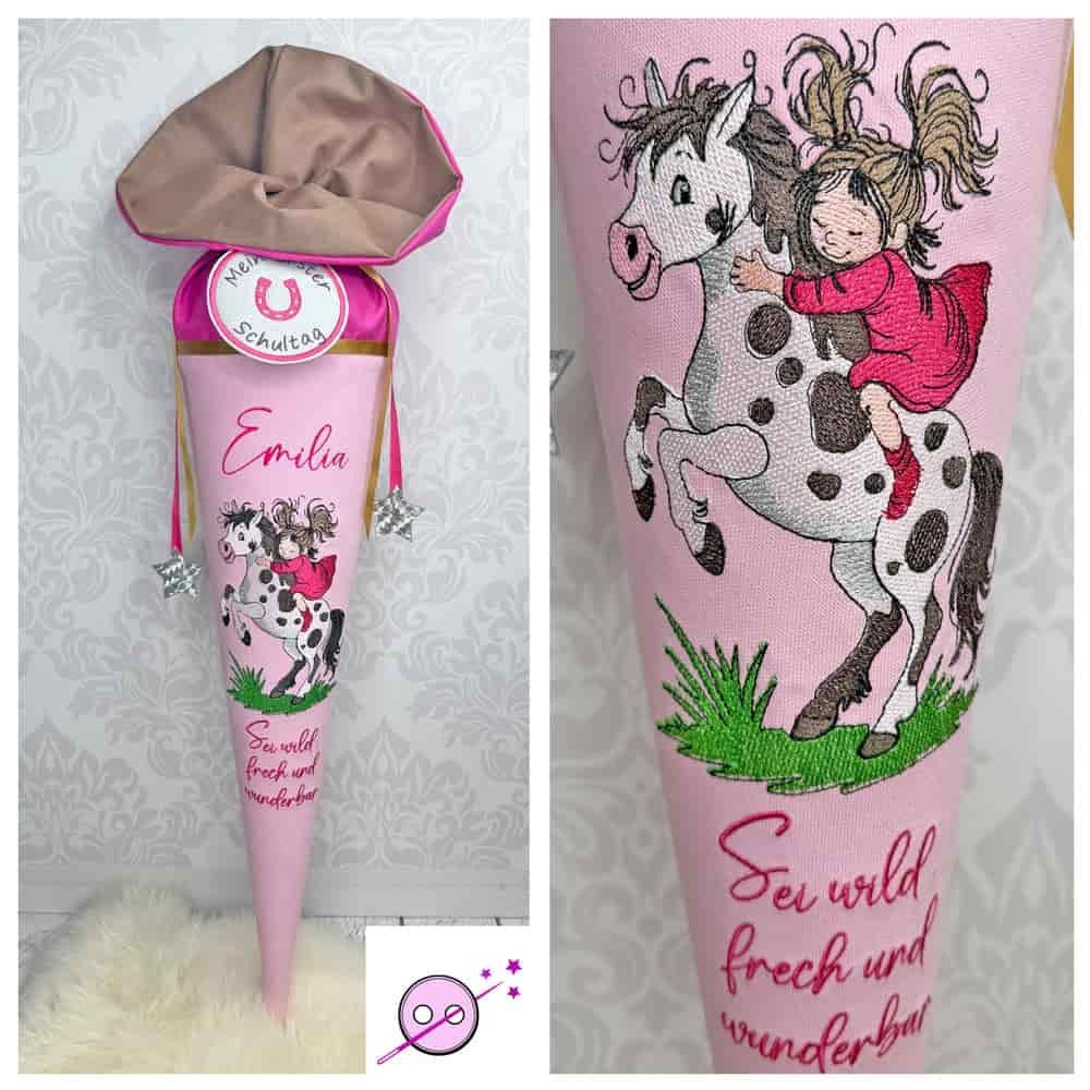 Schultüte Pferd & keckes Mädchen Schultüte aus Stoff mit frechem Mädchen