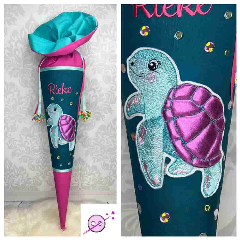 Schultüte aus Stoff mit einer Glitzer Schildkröte