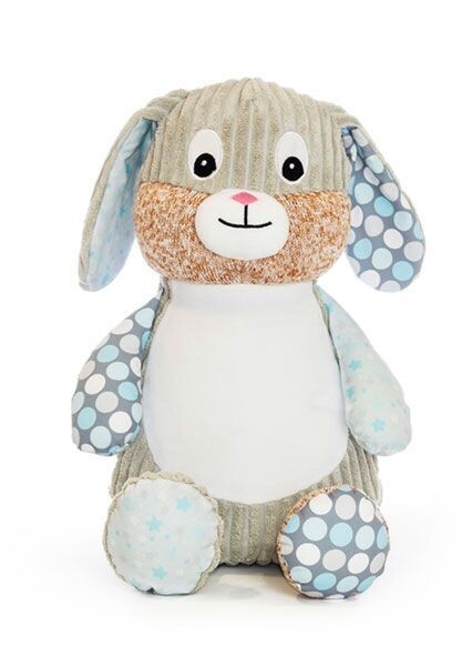 Kuscheltier mit Name Hase blau patchwork