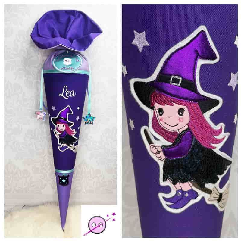 Schultuete aus Stoff mit einer Hexe