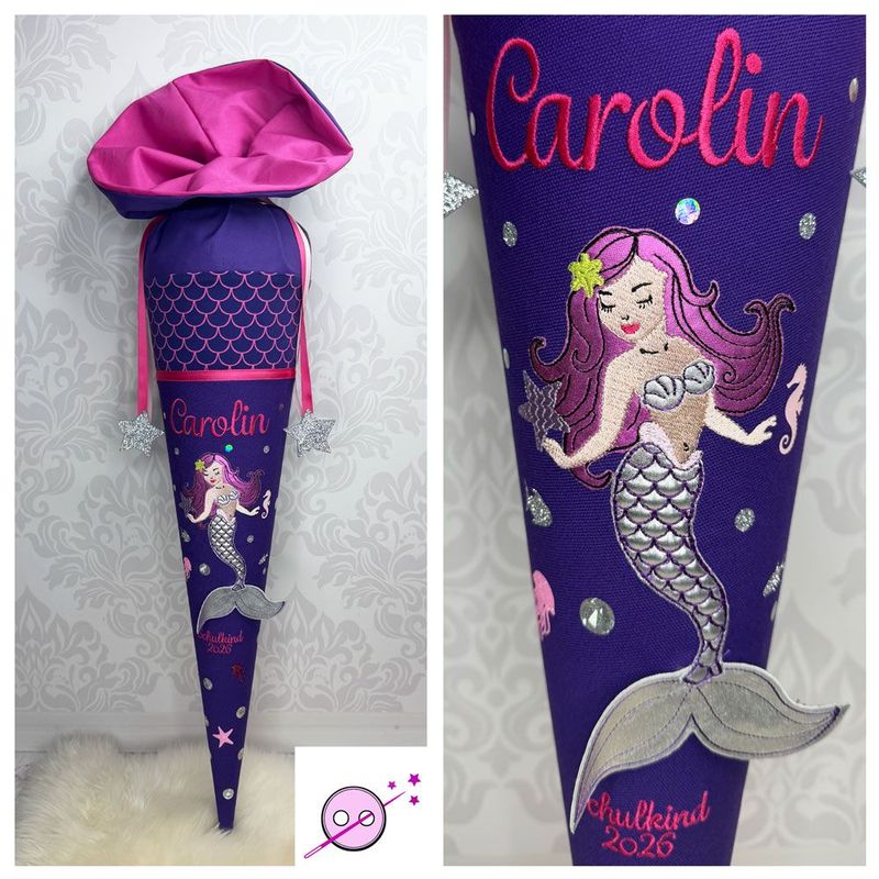 Schultüte aus Stoff mit einer 3D Meerjungfrau