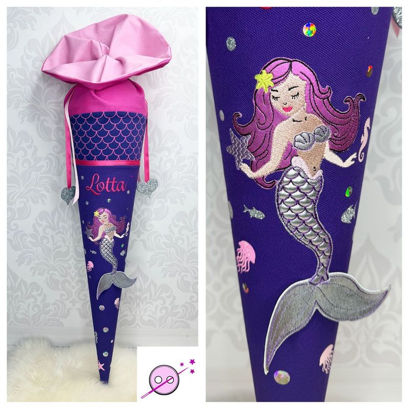 Schultüte aus Stoff mit einer 3D Meerjungfrau