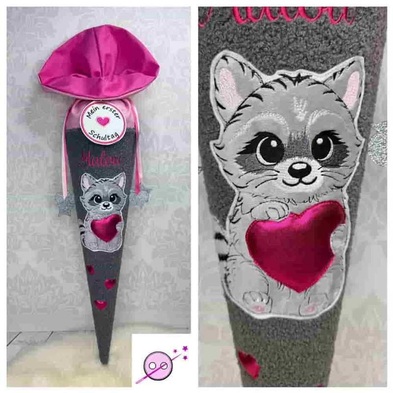 Schultüte mit Kuschelstoff mit einem 3D Waschbär