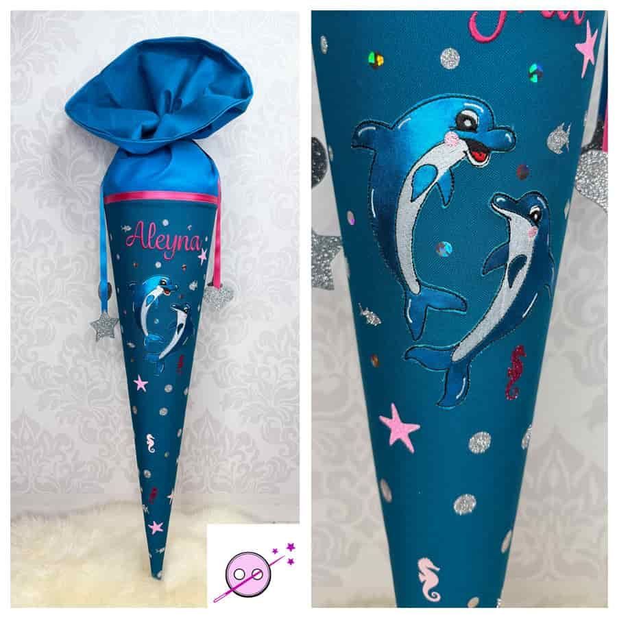 Schultüte aus Stoff mit Delfinen