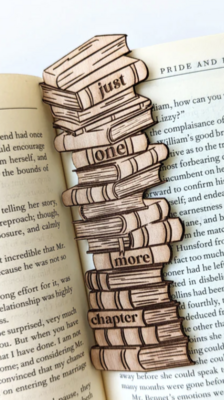 One more Chapter Book Stack Wooden Bookmark