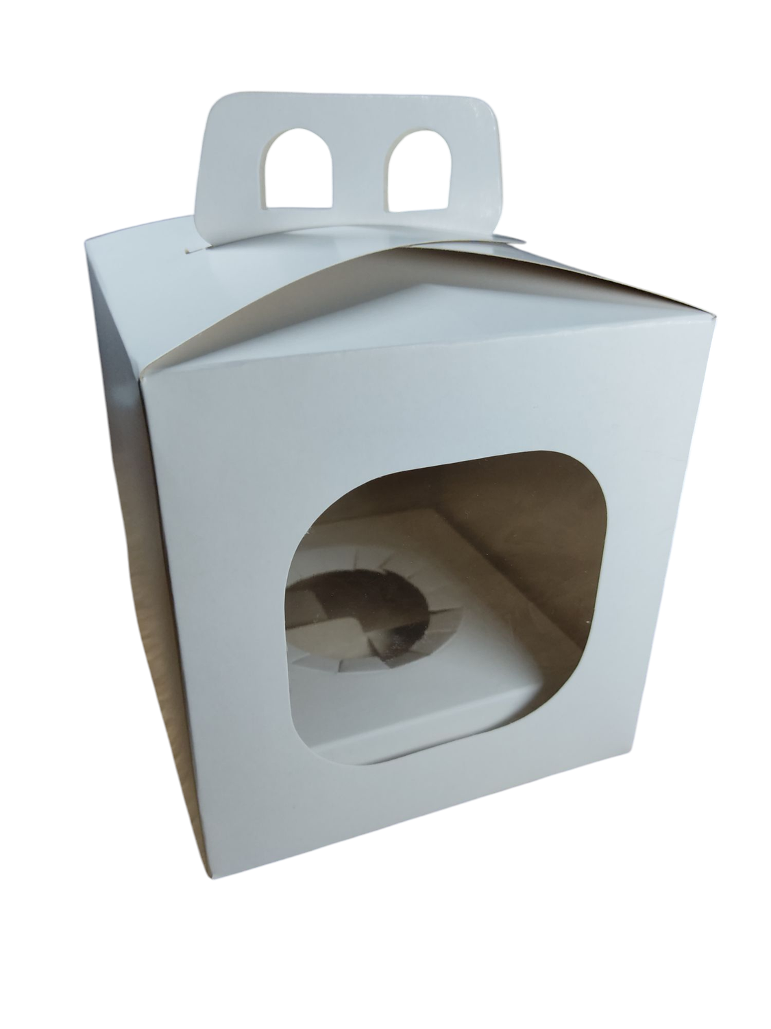 Caja con visor y soporte para huevo en vertical 13 x 13 x 14 cm