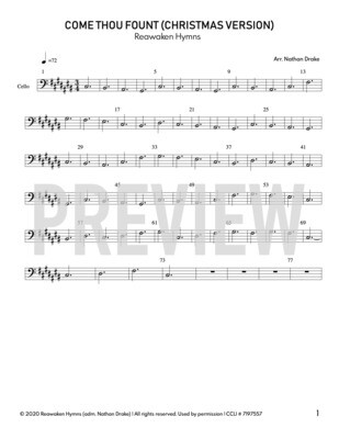 Come Thou Fount Of Every Blessing (Christmas Version) - Cello Sheet Music