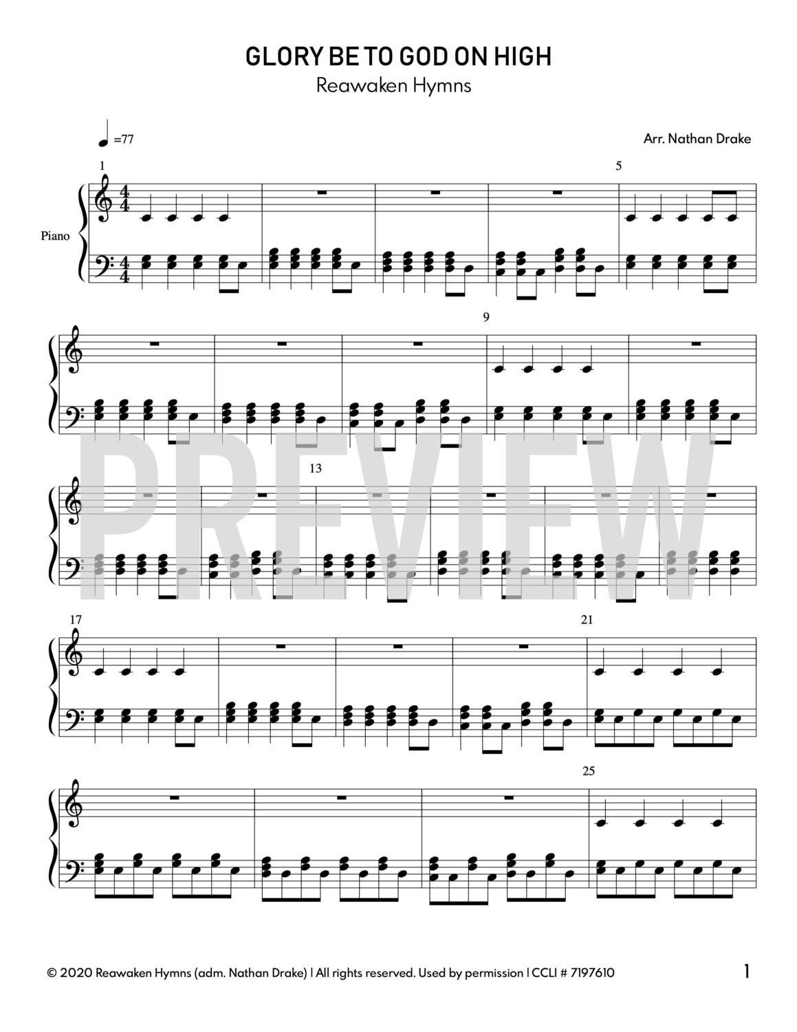 Glory Be To God On High - Piano Sheet Music