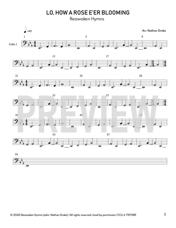 Lo, How A Rose E’er Blooming - Cello Sheet Music (2 parts)