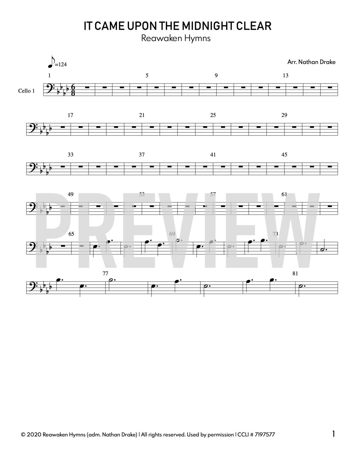 It Came Upon The Midnight Clear - Cello Sheet Music (2 parts)