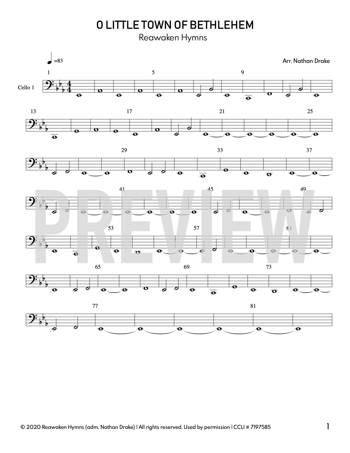 O Little Town Of Bethlehem - Cello Sheet Music (3 parts)