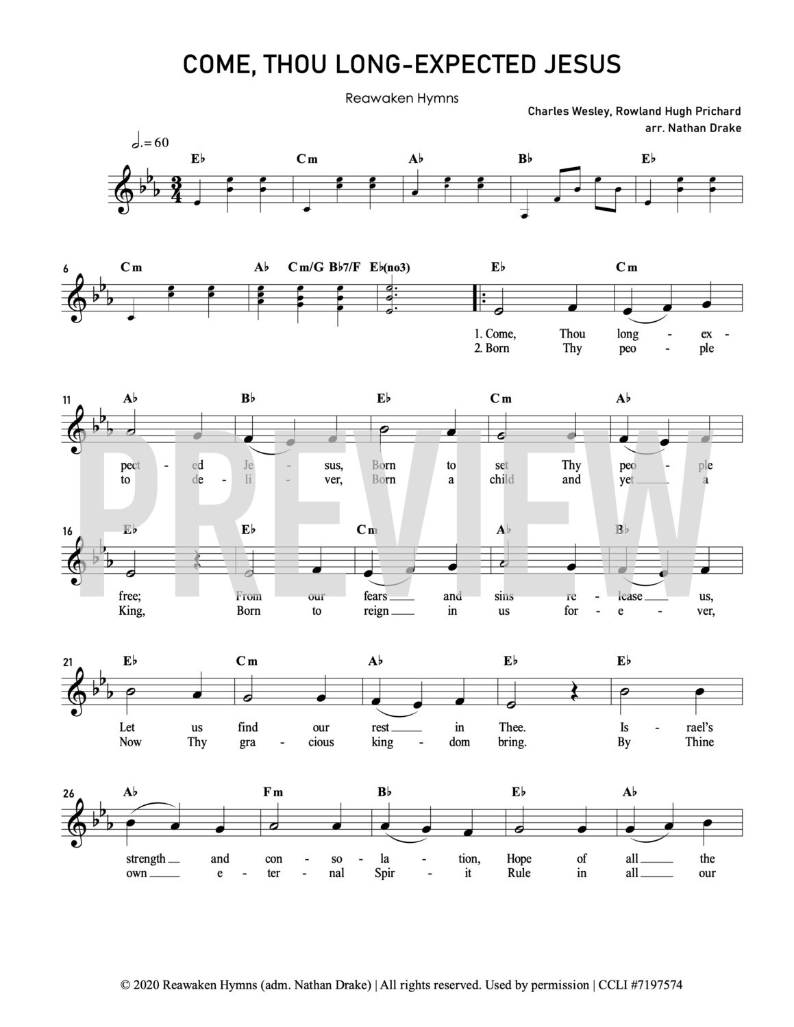 Come Thou Long Expected Jesus - Lead Sheet