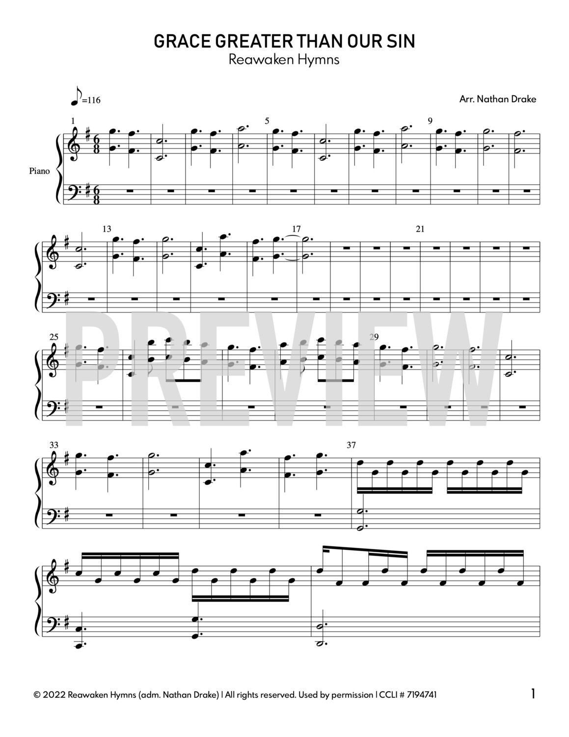 Grace Greater Than Our Sin - Piano Sheet Music