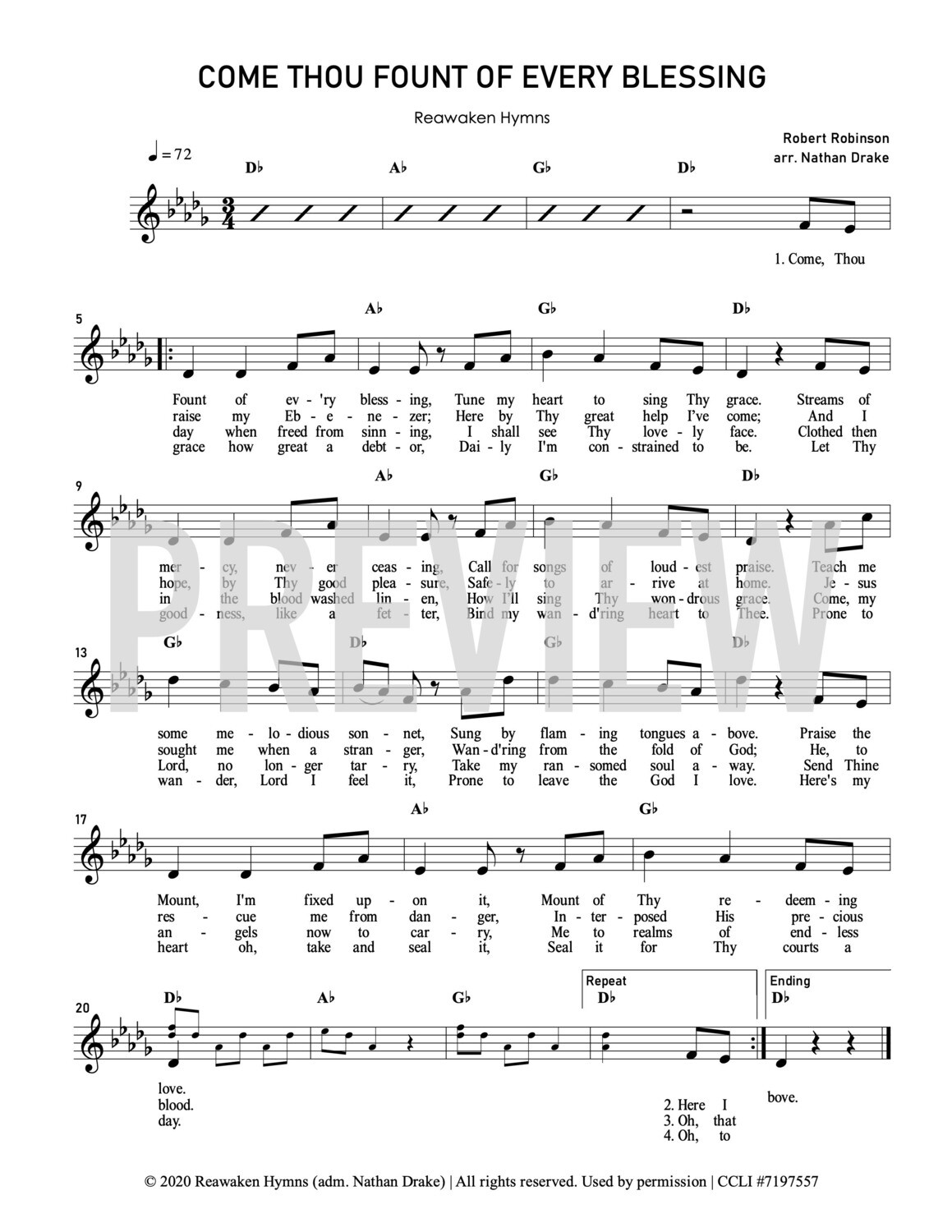 Come Thou Fount Of Every Blessing (Christmas Version) - Lead Sheet