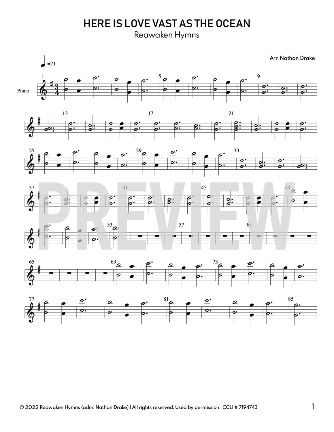 Here Is Love Vast As the Ocean - Piano Sheet Music (2 parts)