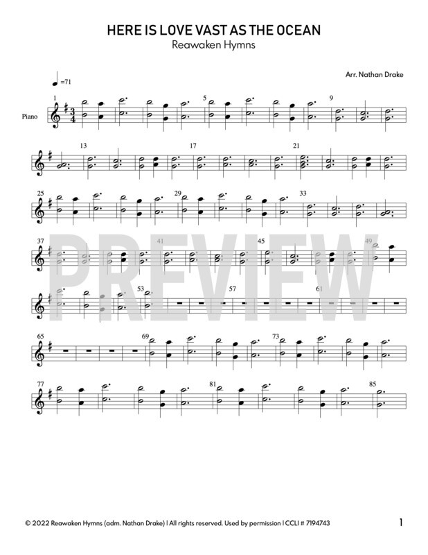 Here Is Love Vast As the Ocean - Piano Sheet Music (2 parts)
