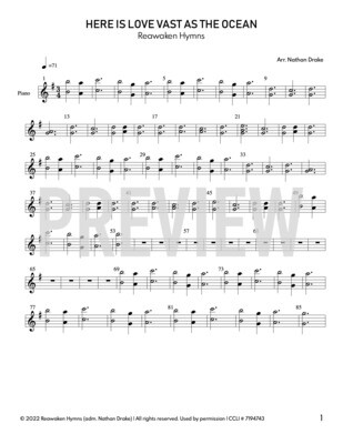 Here Is Love Vast As the Ocean - Piano Sheet Music (2 parts)