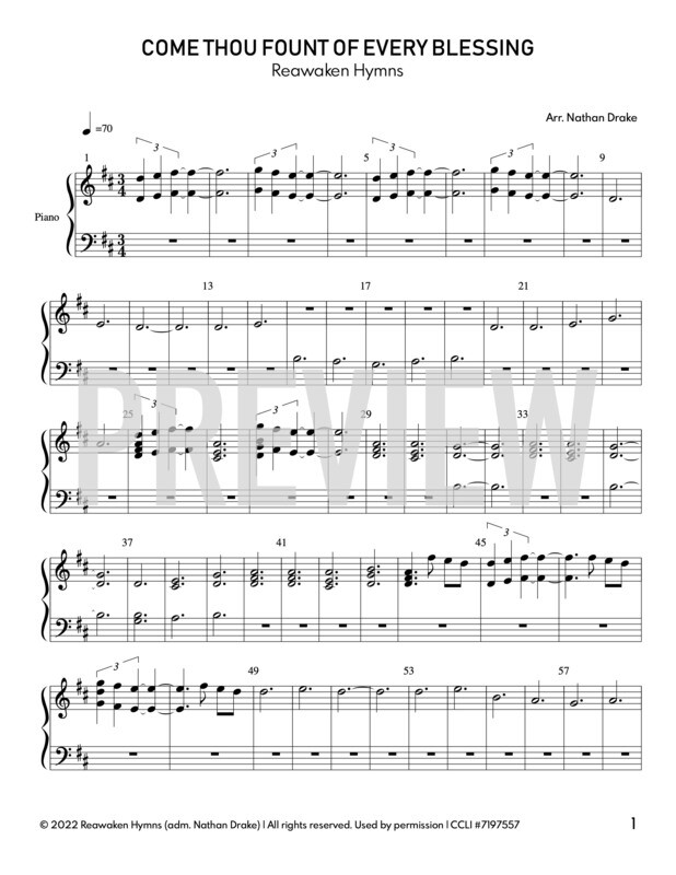 Come Thou Fount of Every Blessing - Piano Sheet Music
