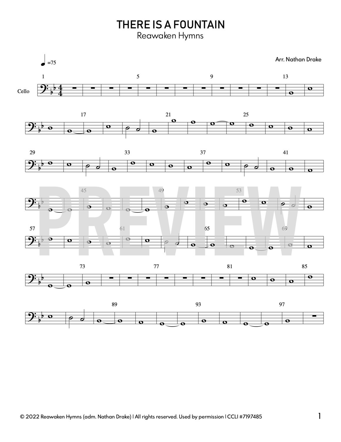There is a Fountain - Cello Sheet Music