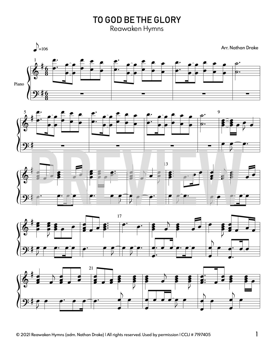 To God Be the Glory - Piano Sheet Music