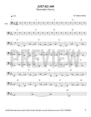 Just As I Am - Cello Sheet Music
