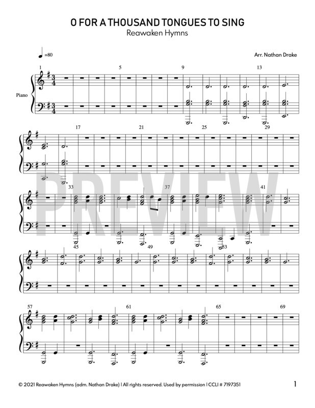 O For a Thousand Tongues to Sing - Piano Sheet Music (2 parts)