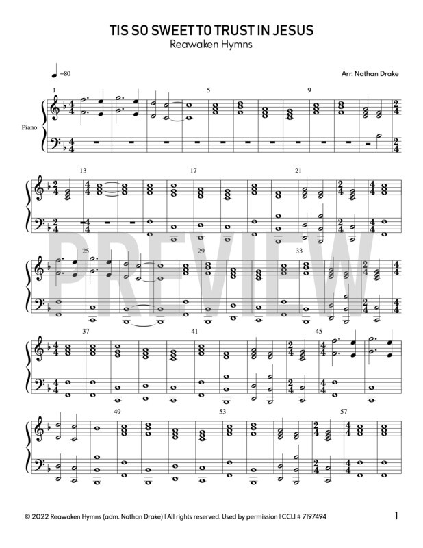 Tis So Sweet to Trust in Jesus - Piano Sheet Music (2 parts)
