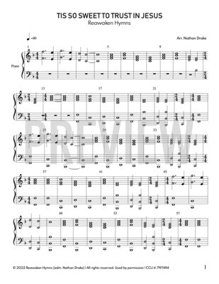 Tis So Sweet to Trust in Jesus - Piano Sheet Music (2 parts)