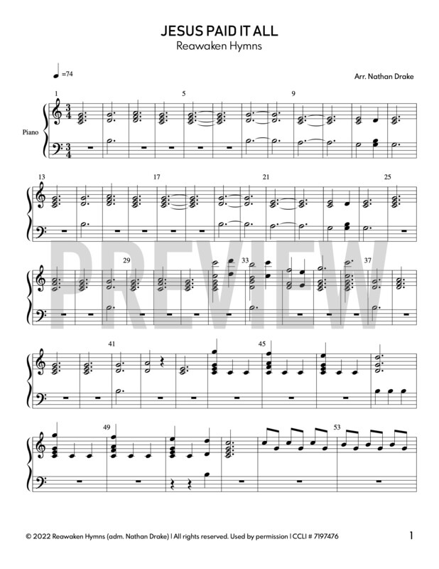Jesus Paid It All - Piano Sheet Music