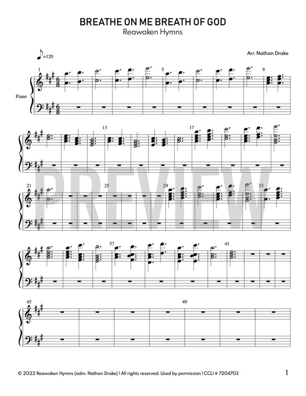 Breathe on Me Breath of God - Piano Sheet Music