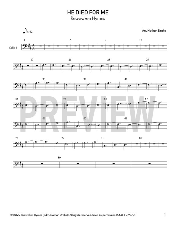 He Died for Me  - Cello Sheet Music (2 parts)