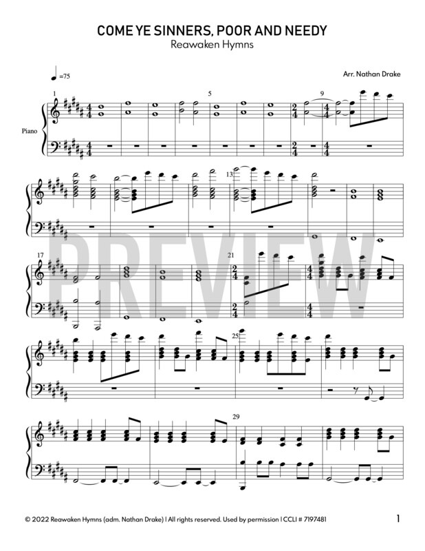 Come Ye Sinners, Poor and Needy - Piano Sheet Music