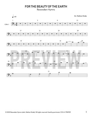 For the Beauty of the Earth - Cello Sheet Music (2 parts)