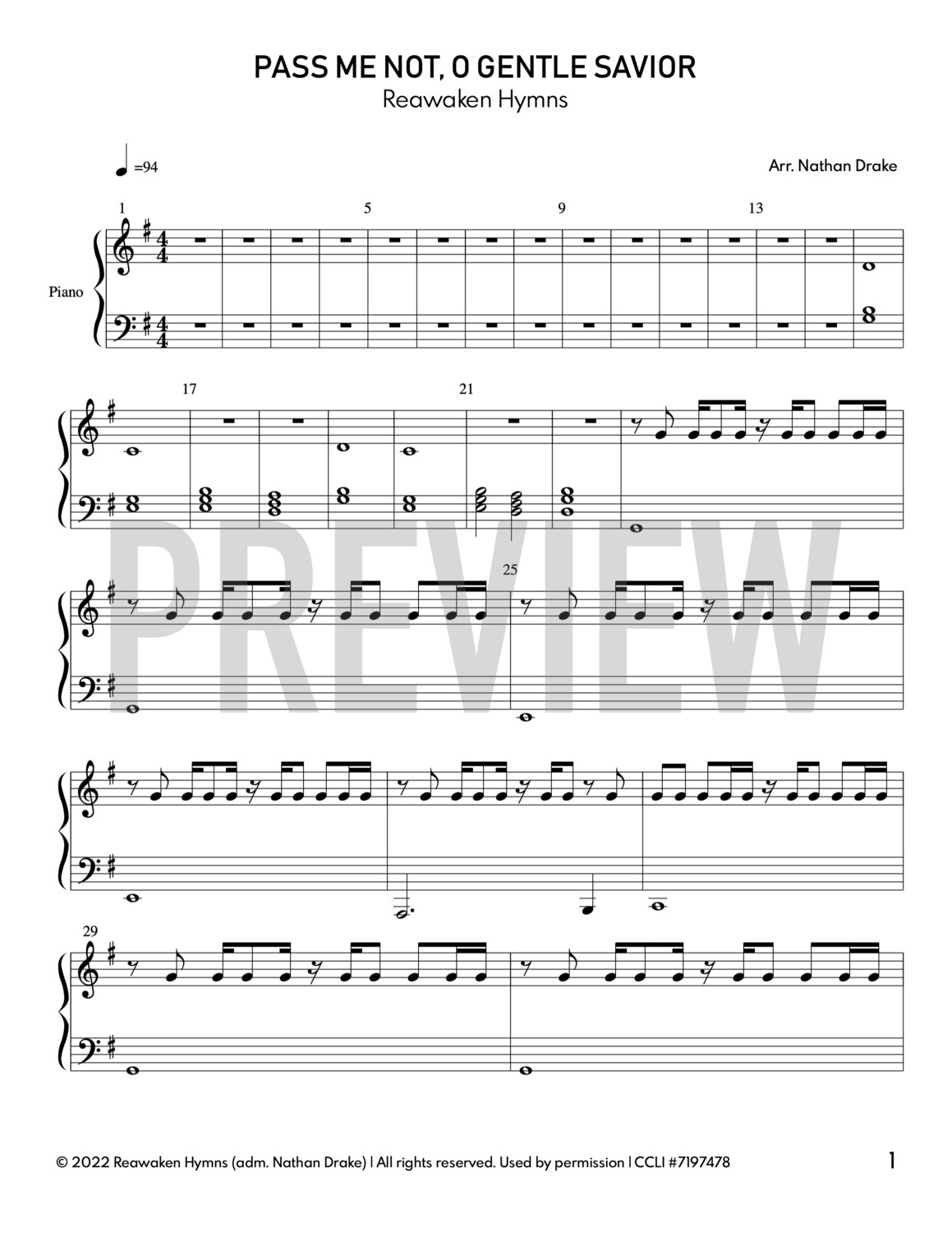 Pass Me Not, O Gentle Savior - Piano Sheet Music