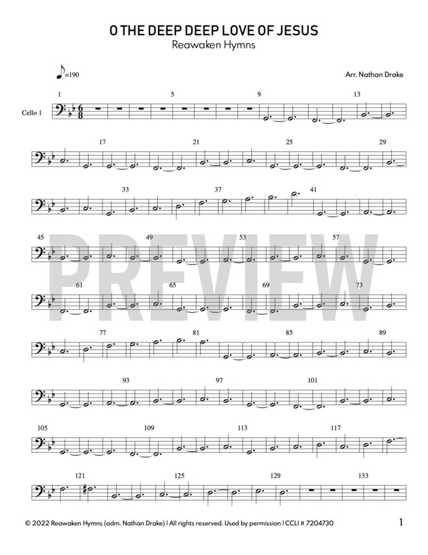 O the Deep Deep Love of Jesus - Cello Sheet Music (2 parts)