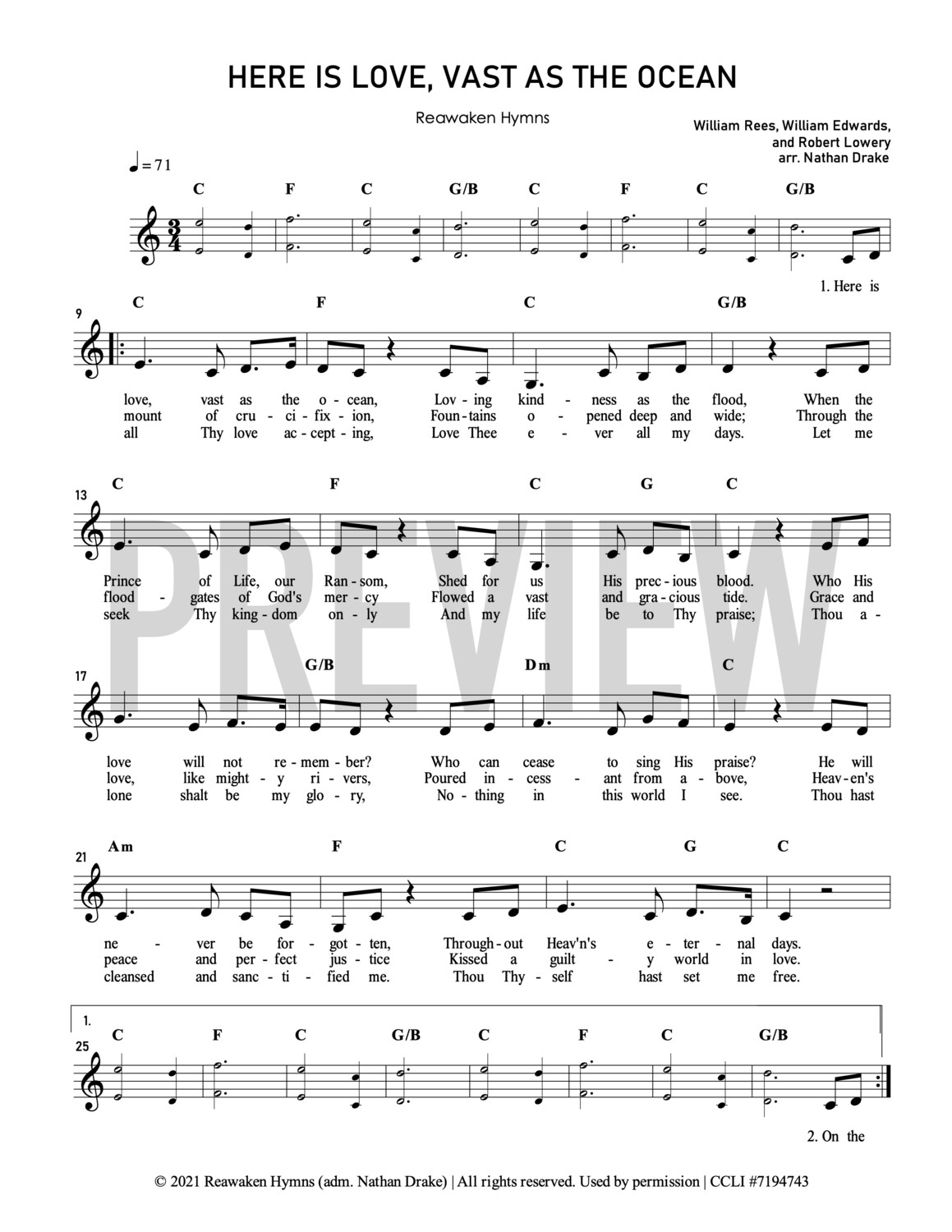 Here Is Love Vast As the Ocean - Lead Sheet