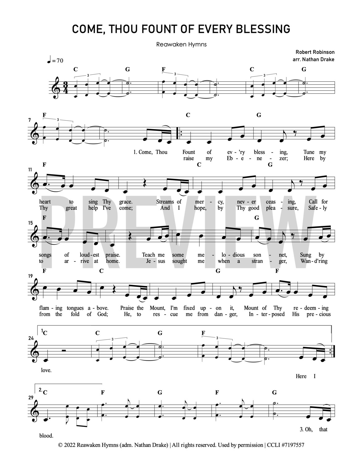 Come Thou Fount of Every Blessing- Lead Sheet