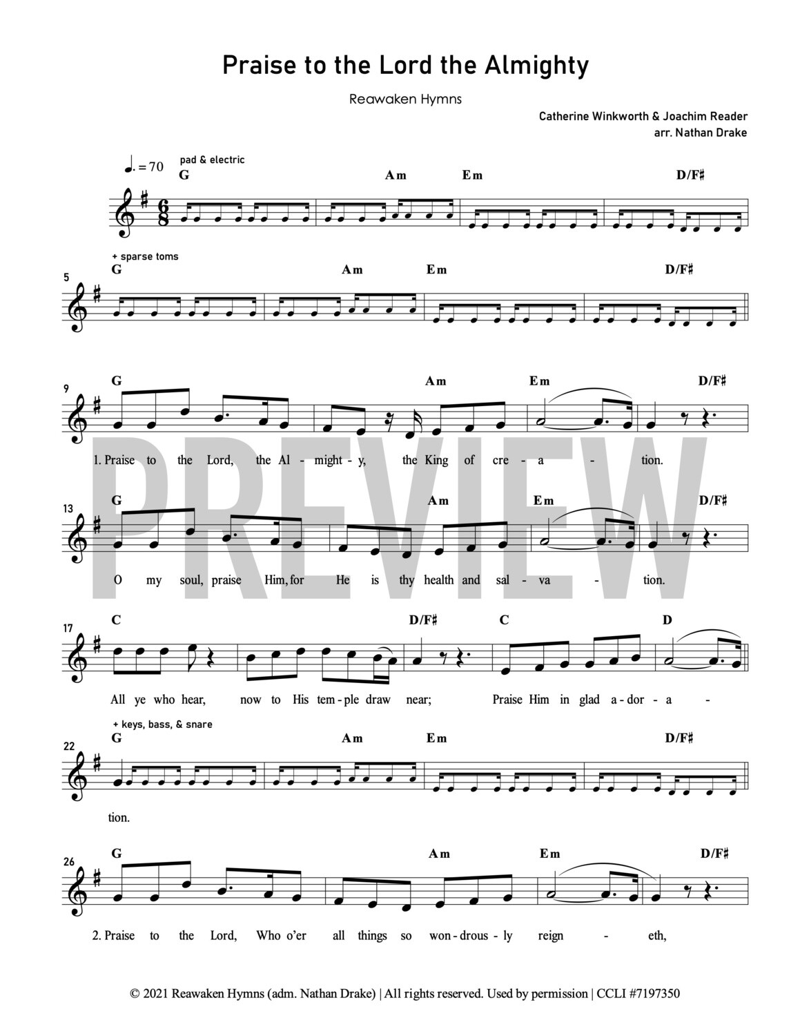 Praise to the Lord the Almighty - Lead Sheet